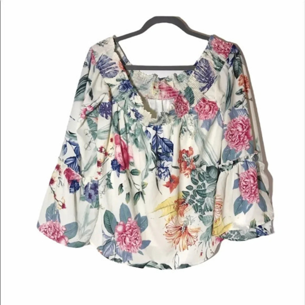 Peach Love California Off the Shoulder Cropped Top Large Summer Boho‎ Festival